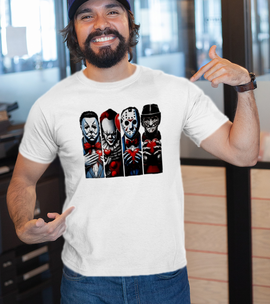 Classic Horror Villains With Red Valentine Hearts T-Shirt