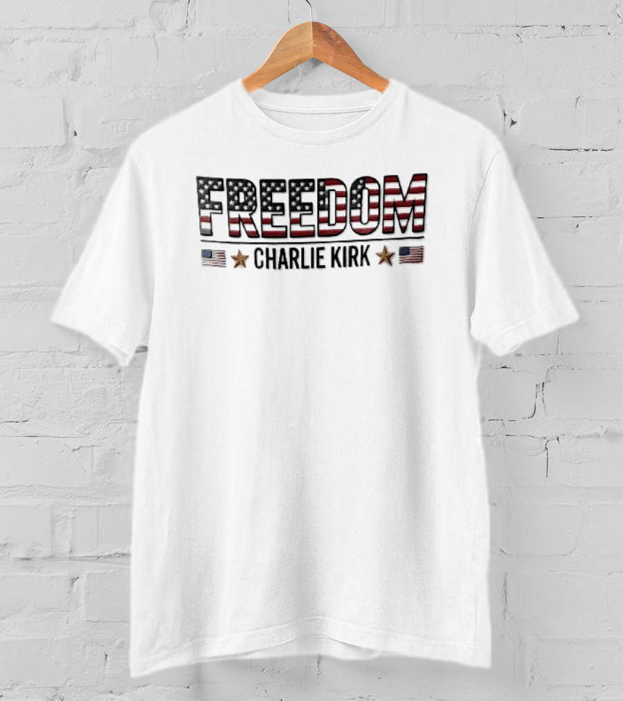 Freedom Charlie Kirk American Flag Bronze Stars T-Shirt