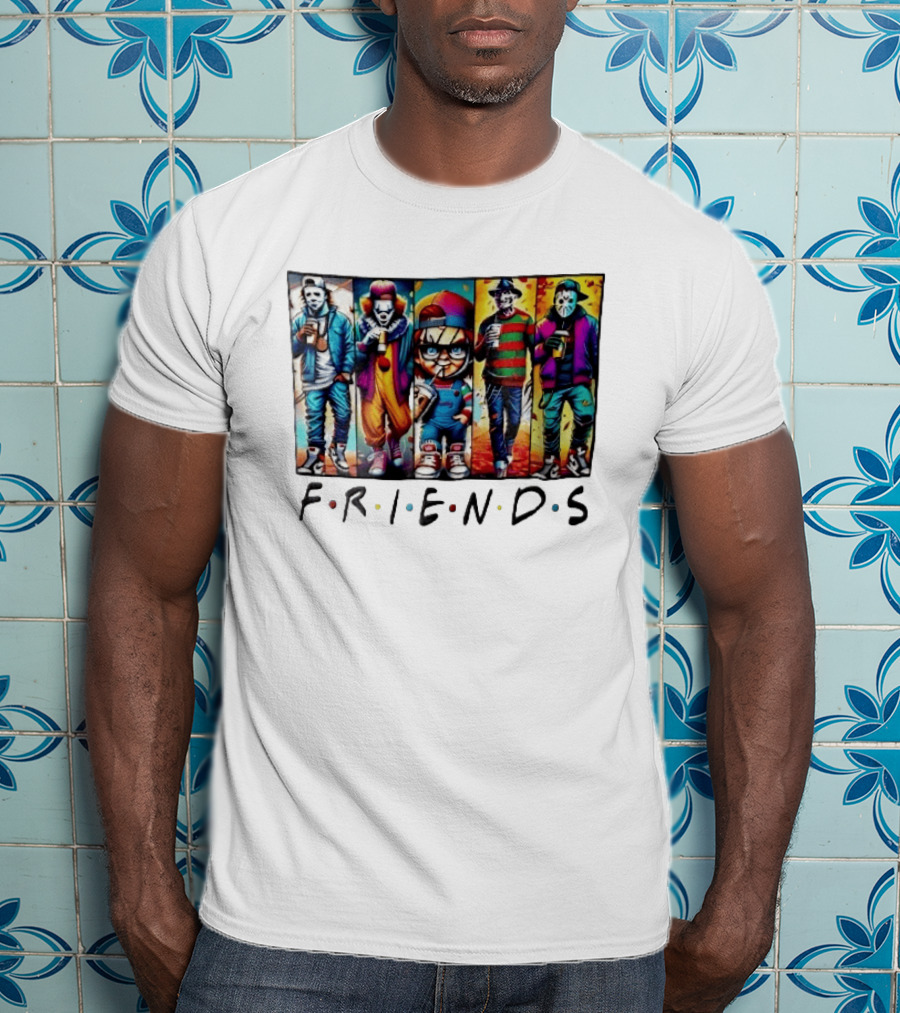 Friends TV Show Horror Movie Characters Coffee Cartoon T-Shirt