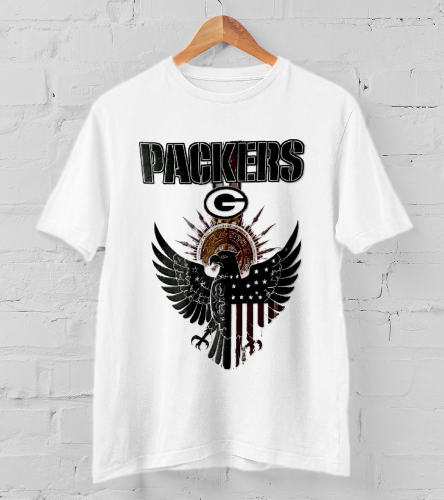 Packers Green Bay Eagle American Flag Aztec Sun T-Shirt