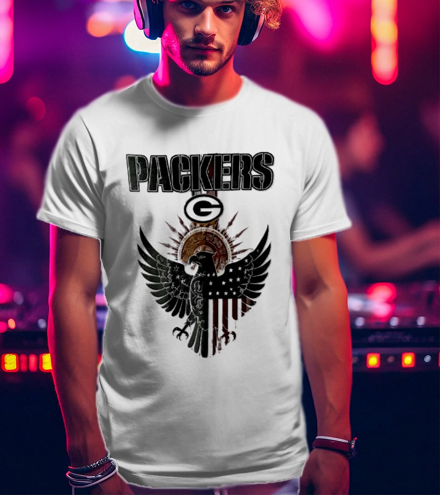 Packers Green Bay Eagle American Flag Aztec Sun T-Shirt