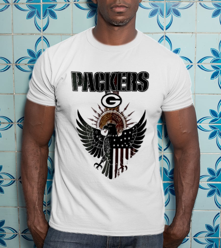 Packers Green Bay Eagle American Flag Aztec Sun T-Shirt