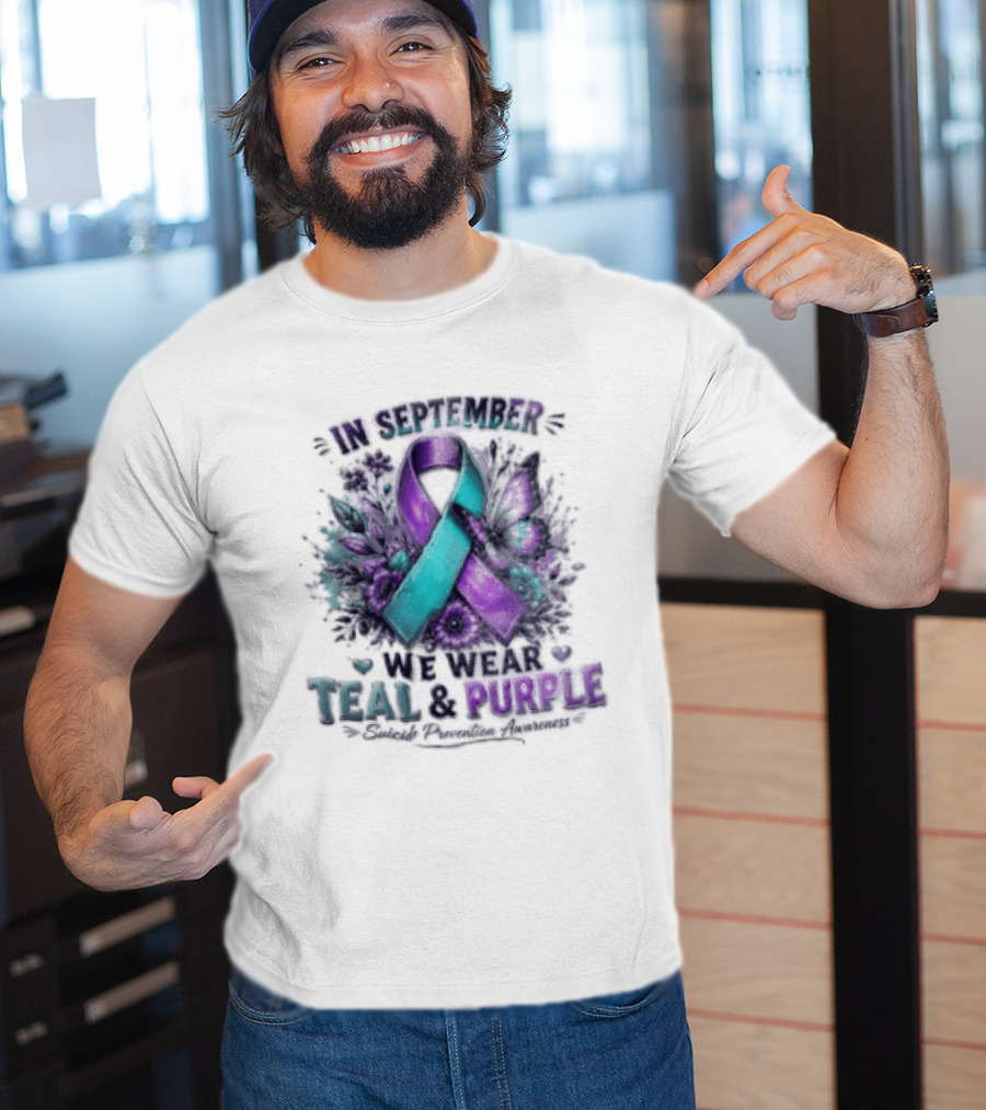 September Teal And Purple Ribbon Suicide Prevention Awareness T-Shirt