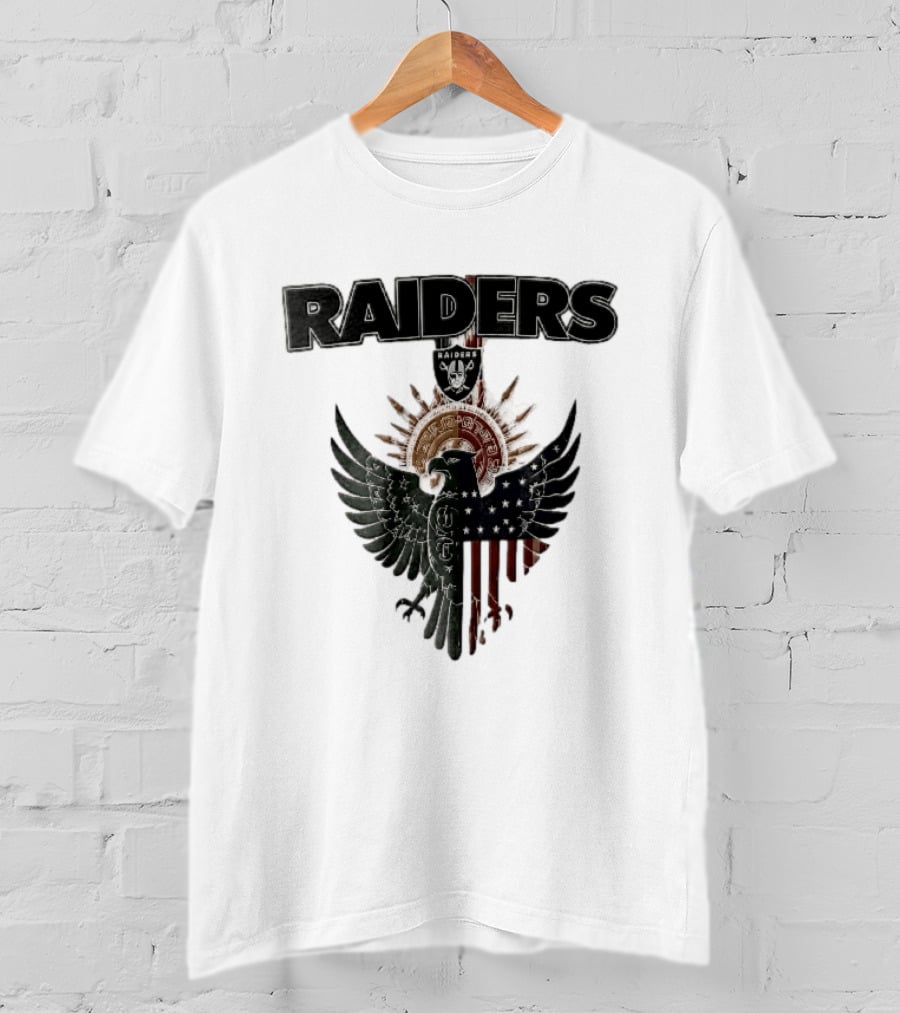 Las Vegas Raiders Mexican American Flag Split Aztec Eagle T-Shirt