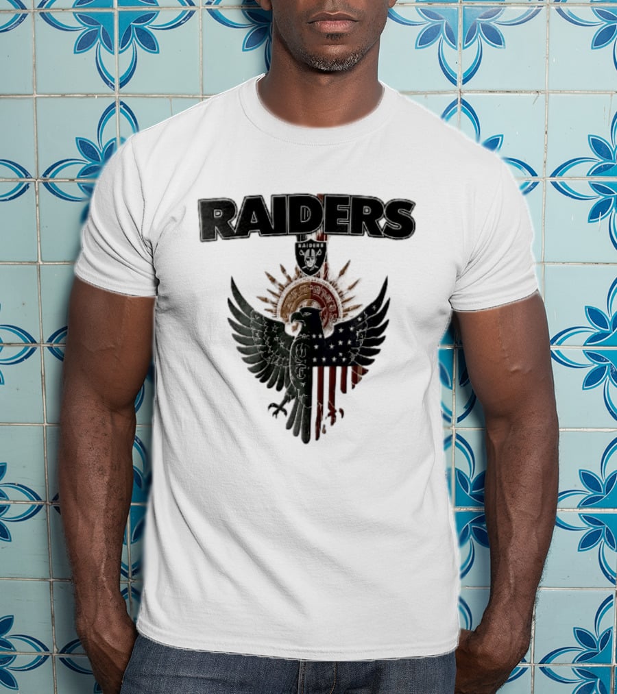Las Vegas Raiders Mexican American Flag Split Aztec Eagle T-Shirt