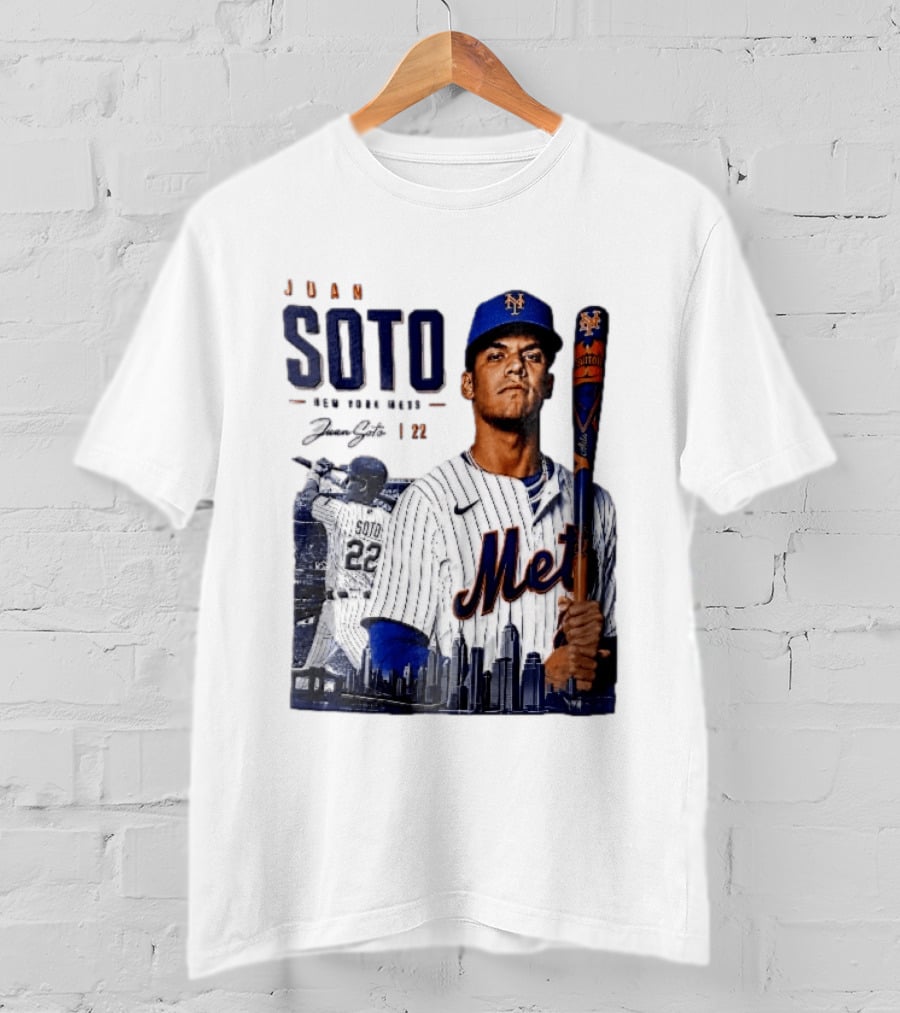 Juan Soto New York Mets MLB 22 Player Batting Skyline Collage T-Shirt