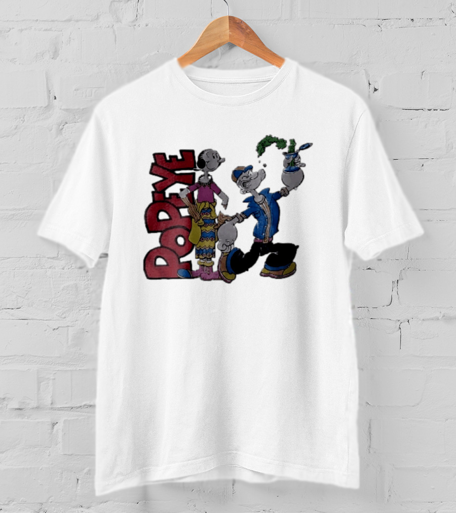 Popeye Cartoon Character With Olive Oyl Squeezing Spinach Can T-Shirt