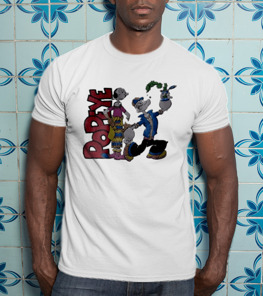 Popeye Cartoon Character With Olive Oyl Squeezing Spinach Can T-Shirt
