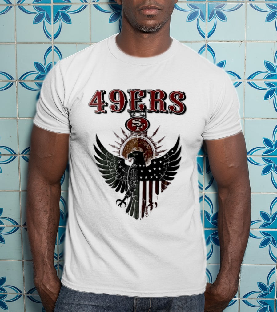 San Francisco 49ers Aztec Sunburst Eagle Mexican American Flag T-Shirt