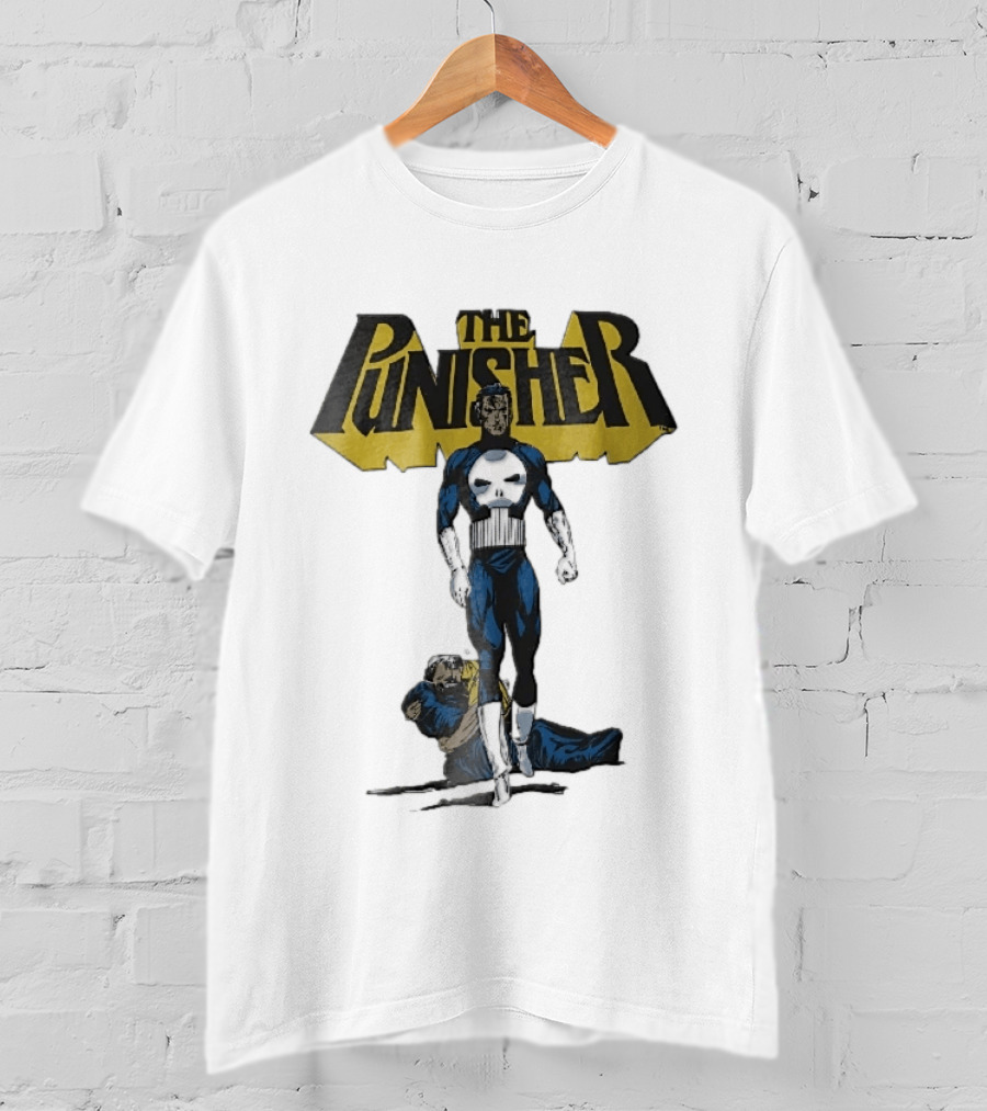 The Punisher Superhero Skull Comic Walking Scene With Defeated Man T-Shirt