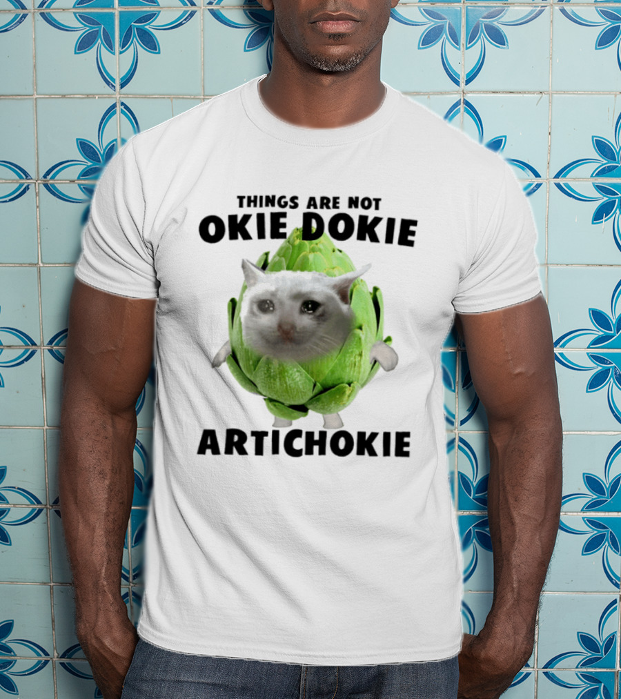 Things Are Not Okie Dokie Artichokie Sad Cat Meme T-Shirt