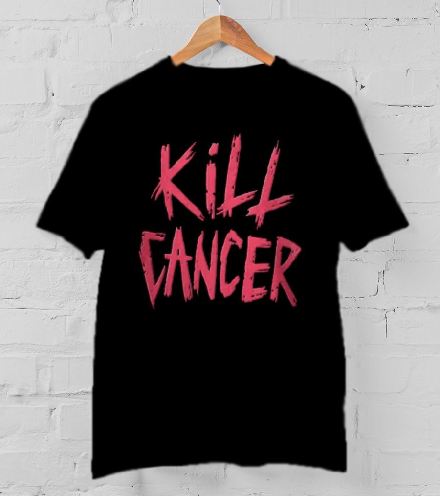 Kill Cancer Red Distressed Brush Stroke Lettering T-Shirt