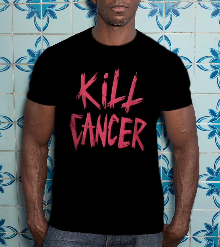 Kill Cancer Red Distressed Brush Stroke Lettering T-Shirt