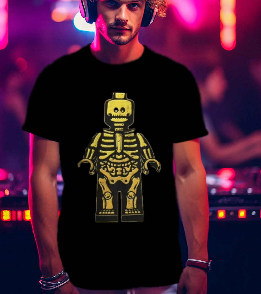 Lego Yellow Minifigure Skeleton X Ray Distressed Bones Line T-Shirt
