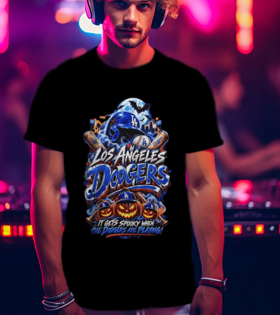 Los Angeles Dodgers Halloween Spooky Theme With Pumpkins And Baseball T-Shirt