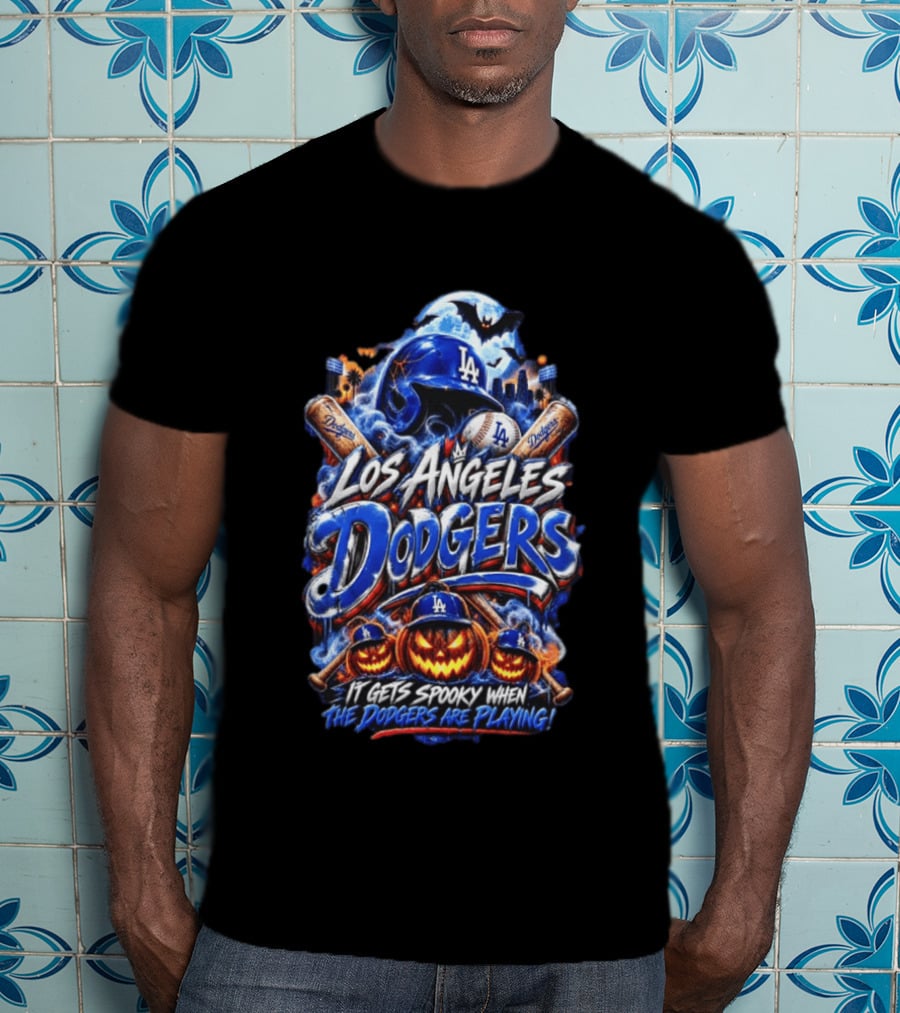 Los Angeles Dodgers Halloween Spooky Theme With Pumpkins And Baseball T-Shirt