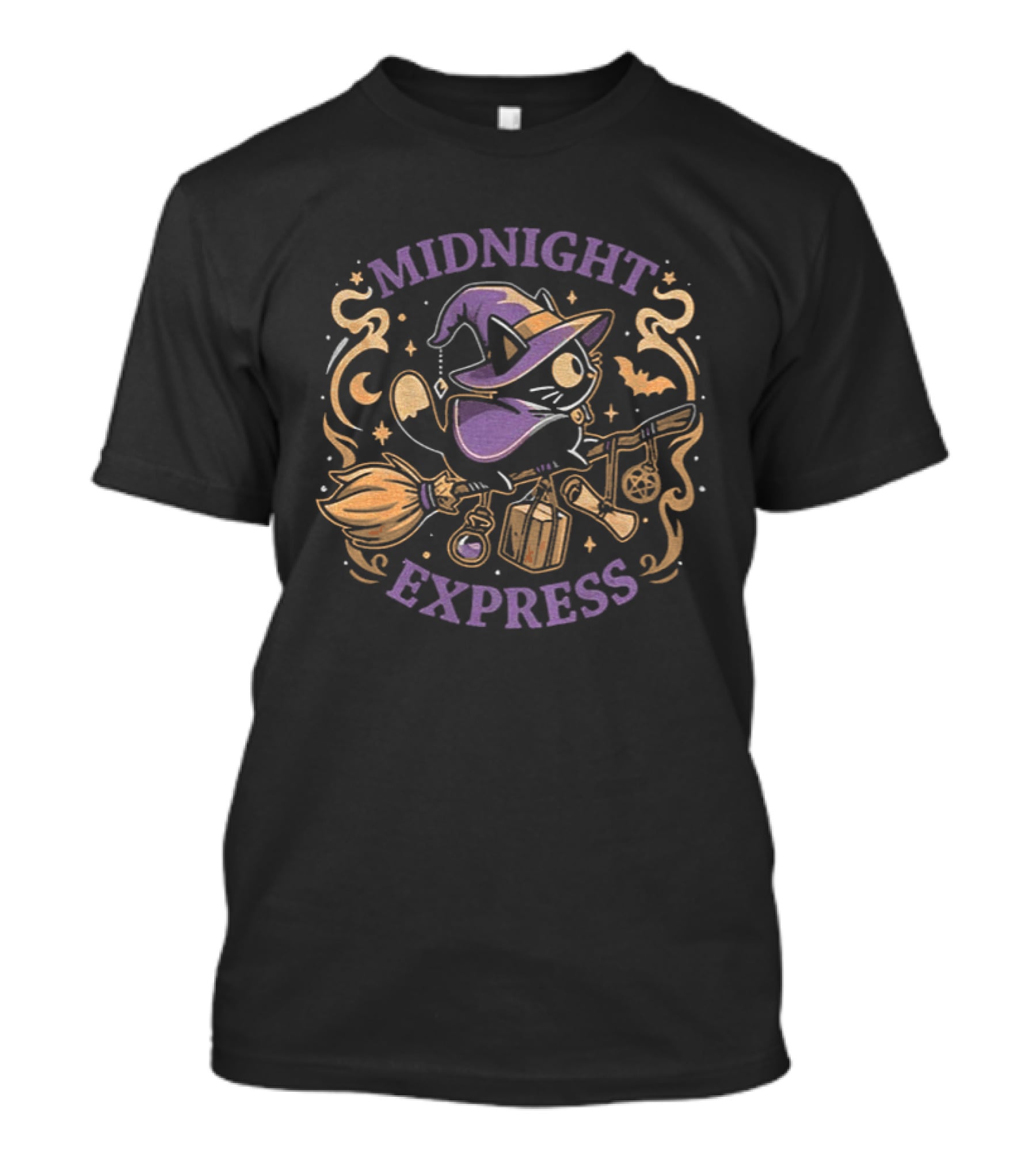 Midnight Express Witchy Cat Magic Broom Halloween T-Shirt