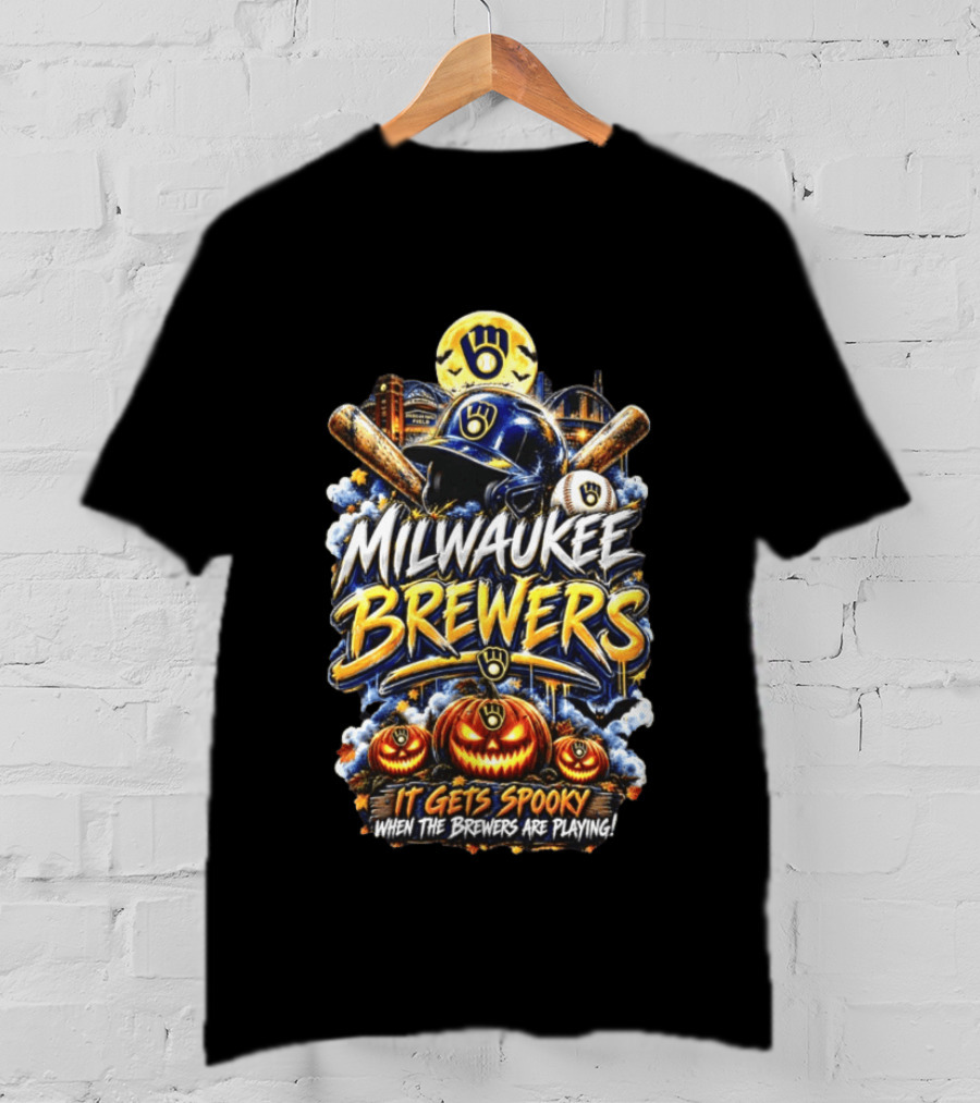 Milwaukee Brewers It Gets Spooky Halloween Theme Baseball T-Shirt