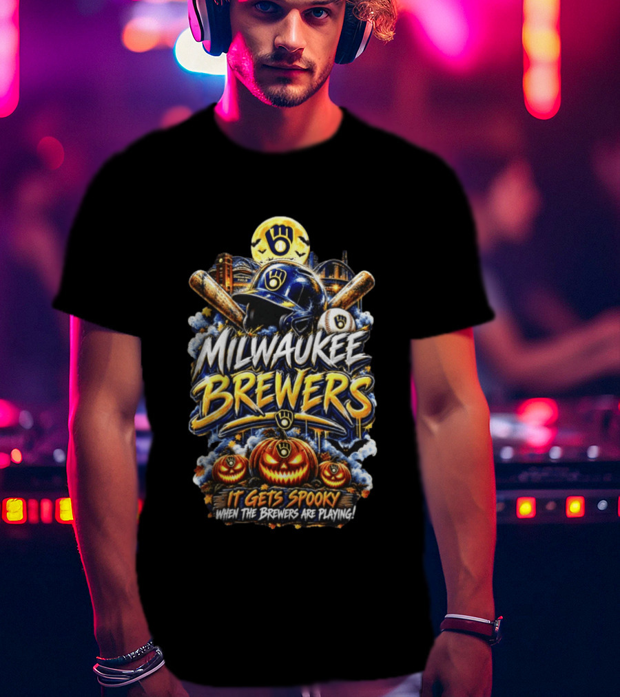Milwaukee Brewers It Gets Spooky Halloween Theme Baseball T-Shirt
