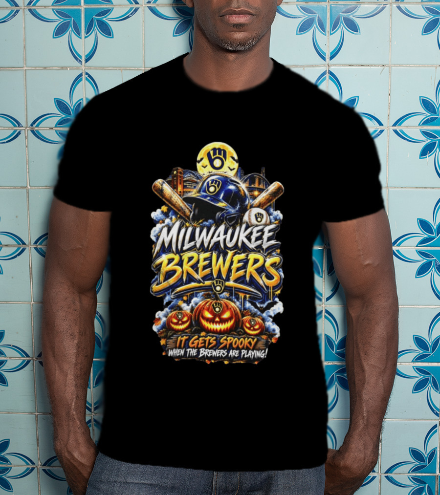 Milwaukee Brewers It Gets Spooky Halloween Theme Baseball T-Shirt