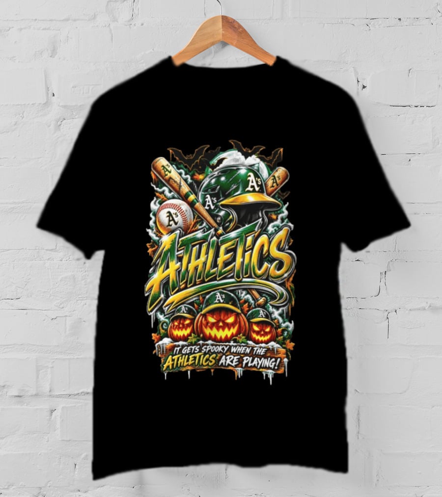 Oakland Athletics Halloween Spooky Baseball T-Shirt