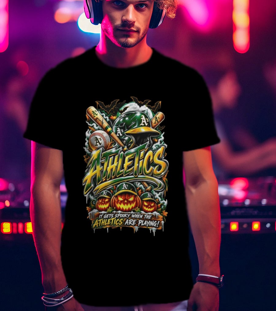 Oakland Athletics Halloween Spooky Baseball T-Shirt