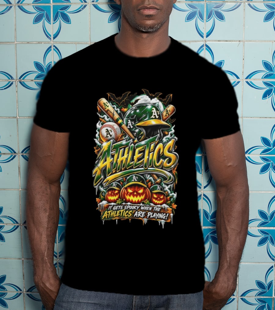 Oakland Athletics Halloween Spooky Baseball T-Shirt