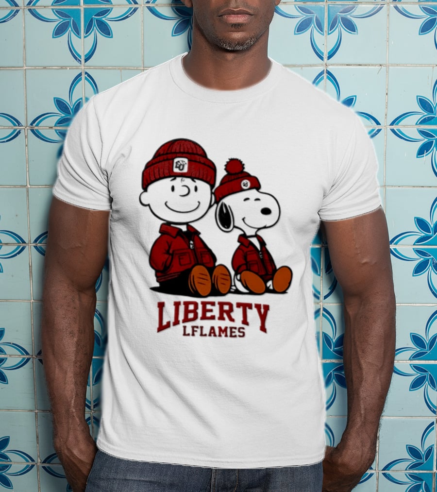 Charlie Brown Snoopy Liberty Flames NCAA Football 2026 Peanuts Collaboration T-Shirt