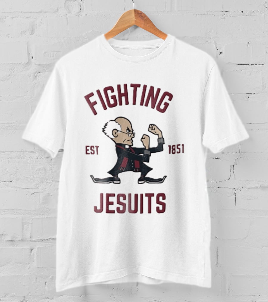 Fighting Jesuits Est 1851 Cartoon Priest In Boxing Stance T-Shirt