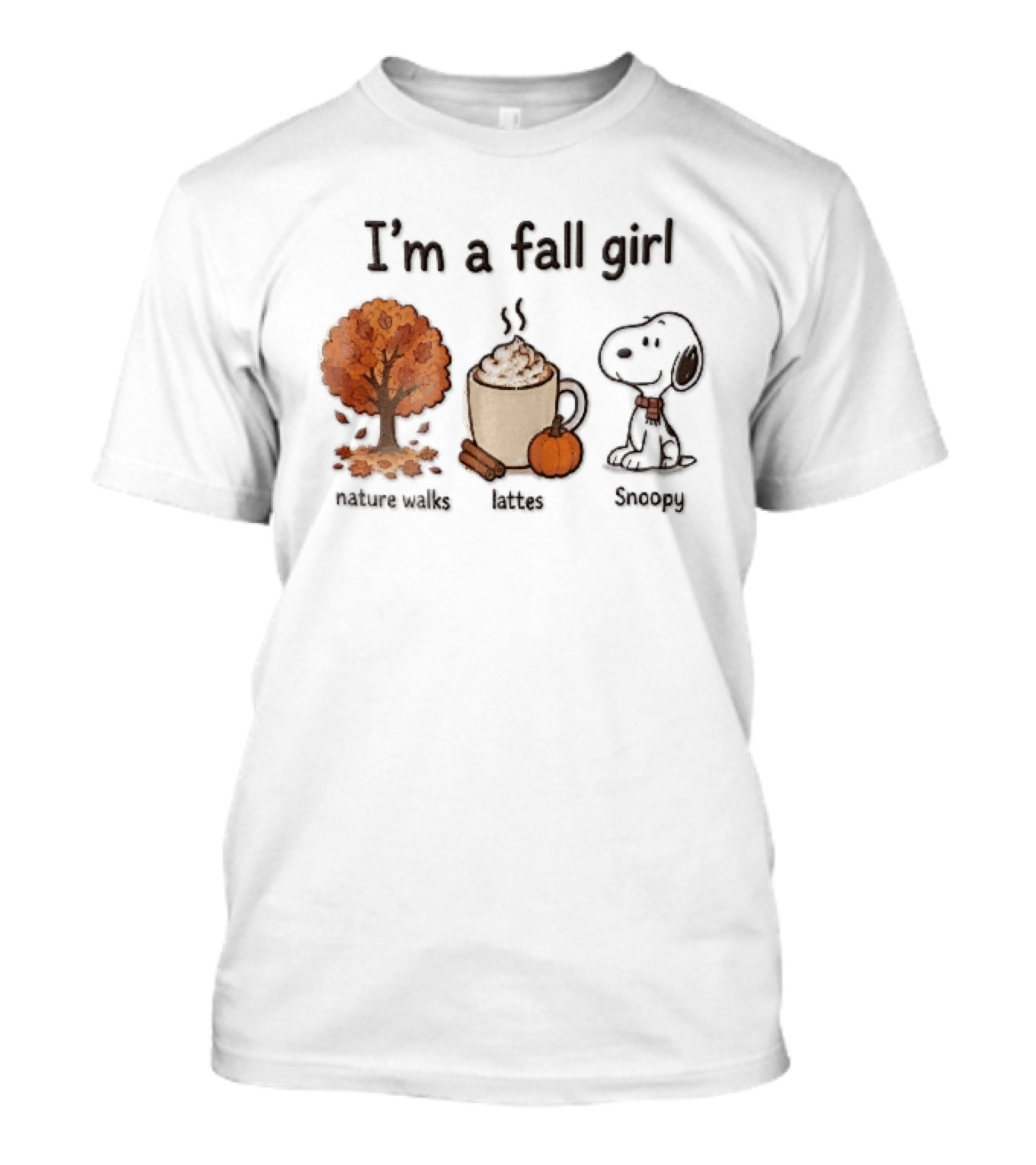 I'm A Fall Girl Nature Walks Lattes Snoopy Autumn Tree Pumpkin Coffee T-Shirt