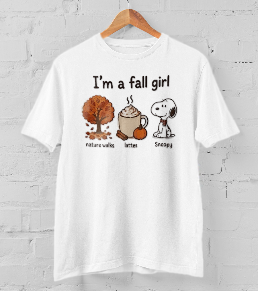 I'm A Fall Girl Nature Walks Lattes Snoopy Autumn Tree Pumpkin Coffee T-Shirt