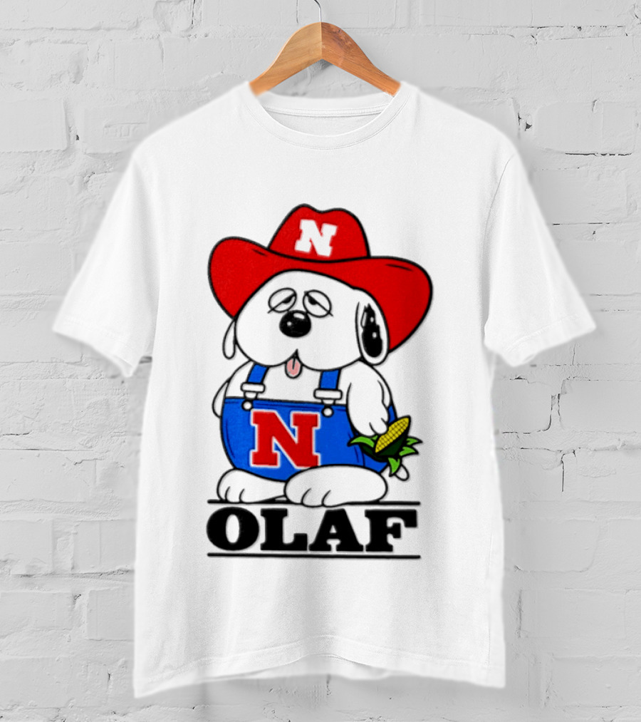 Nebraska Cornhuskers Olaf Dog In Overalls With Corn And Red Hat T-Shirt
