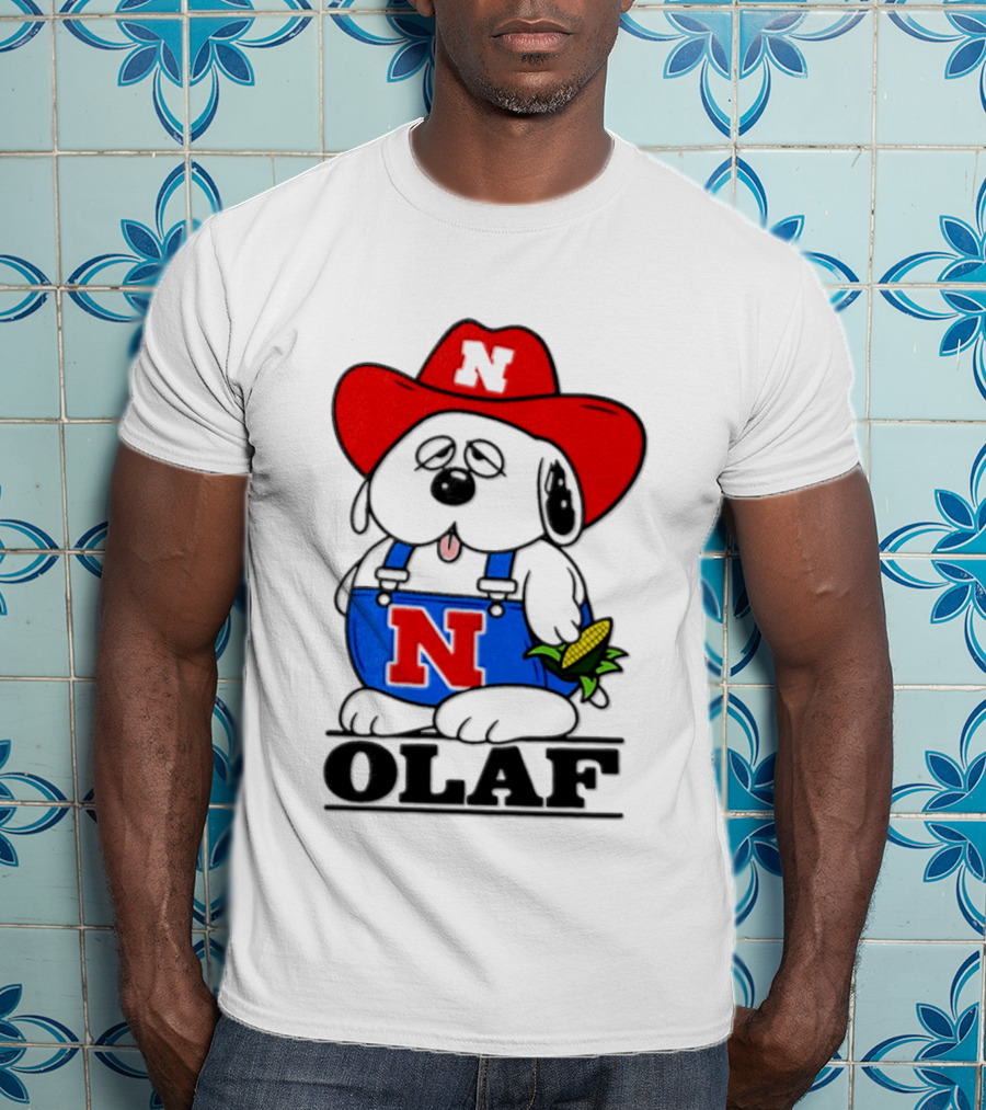 Nebraska Cornhuskers Olaf Dog In Overalls With Corn And Red Hat T-Shirt