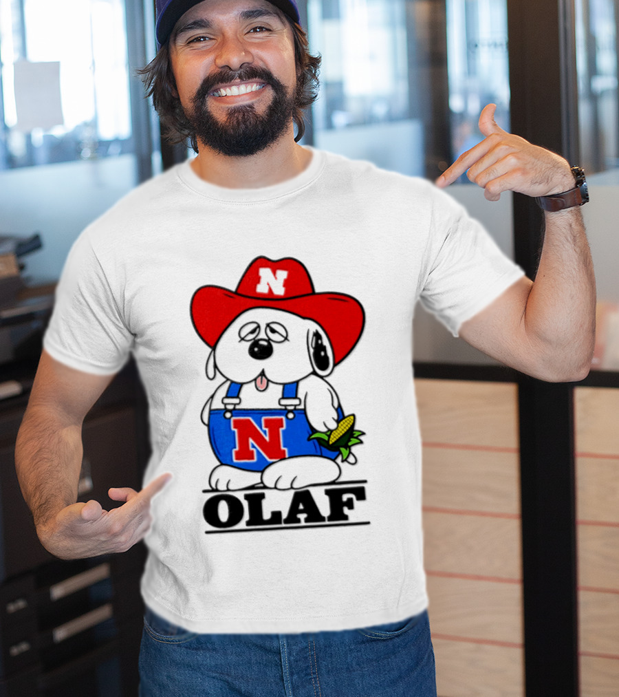 Nebraska Cornhuskers Olaf Dog In Overalls With Corn And Red Hat T-Shirt