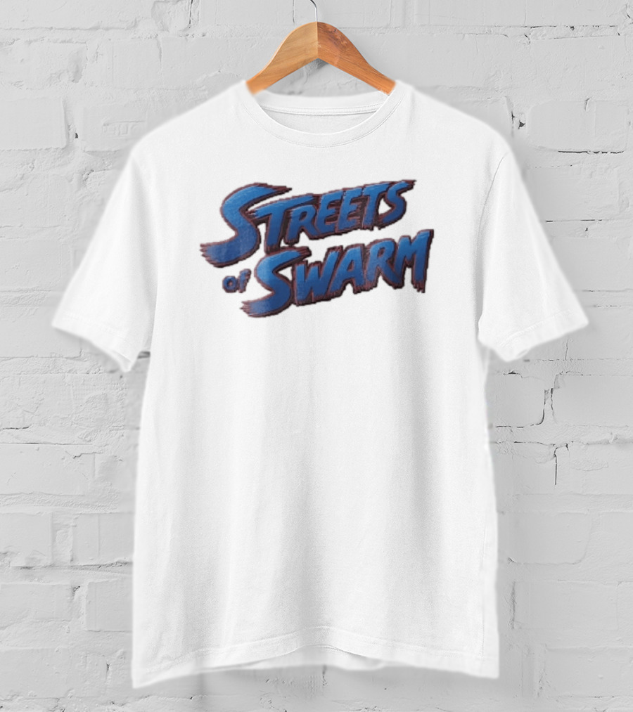 Streets Of Swarm Brushstroke Arcade Title Lettering Retro Gaming T-Shirt