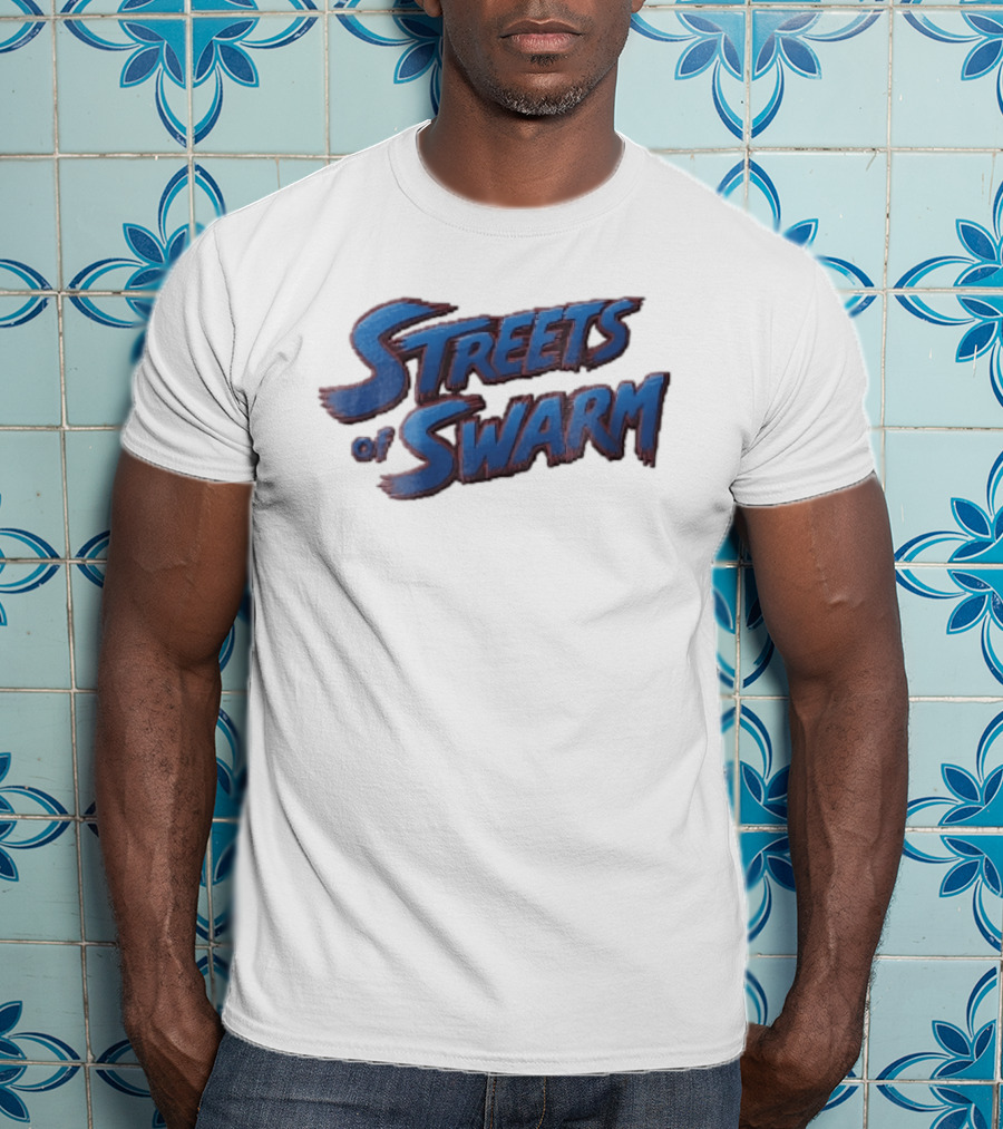 Streets Of Swarm Brushstroke Arcade Title Lettering Retro Gaming T-Shirt
