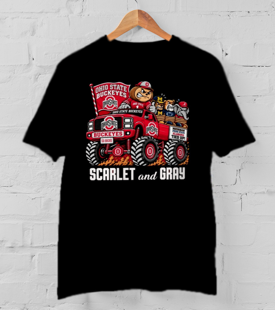 Ohio State Buckeyes 2026 Scarlet And Gray Monster Truck Rivalry Football T-Shirt