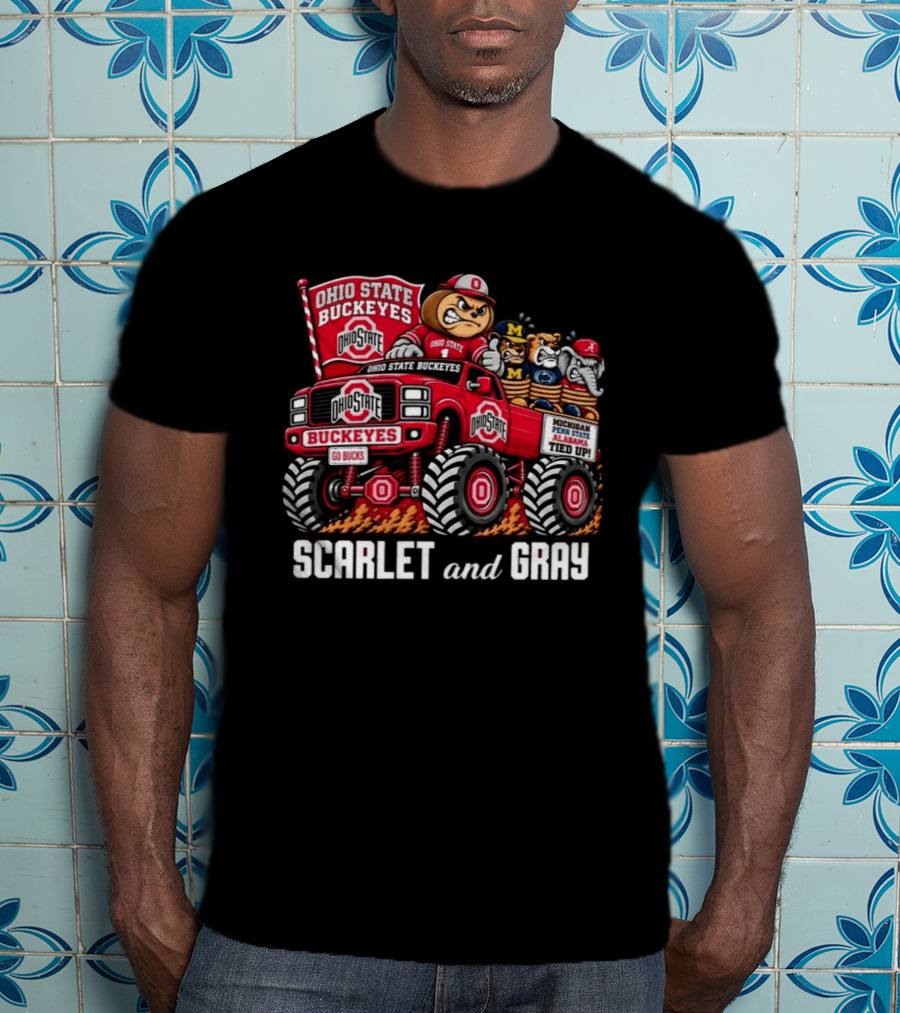 Ohio State Buckeyes 2026 Scarlet And Gray Monster Truck Rivalry Football T-Shirt