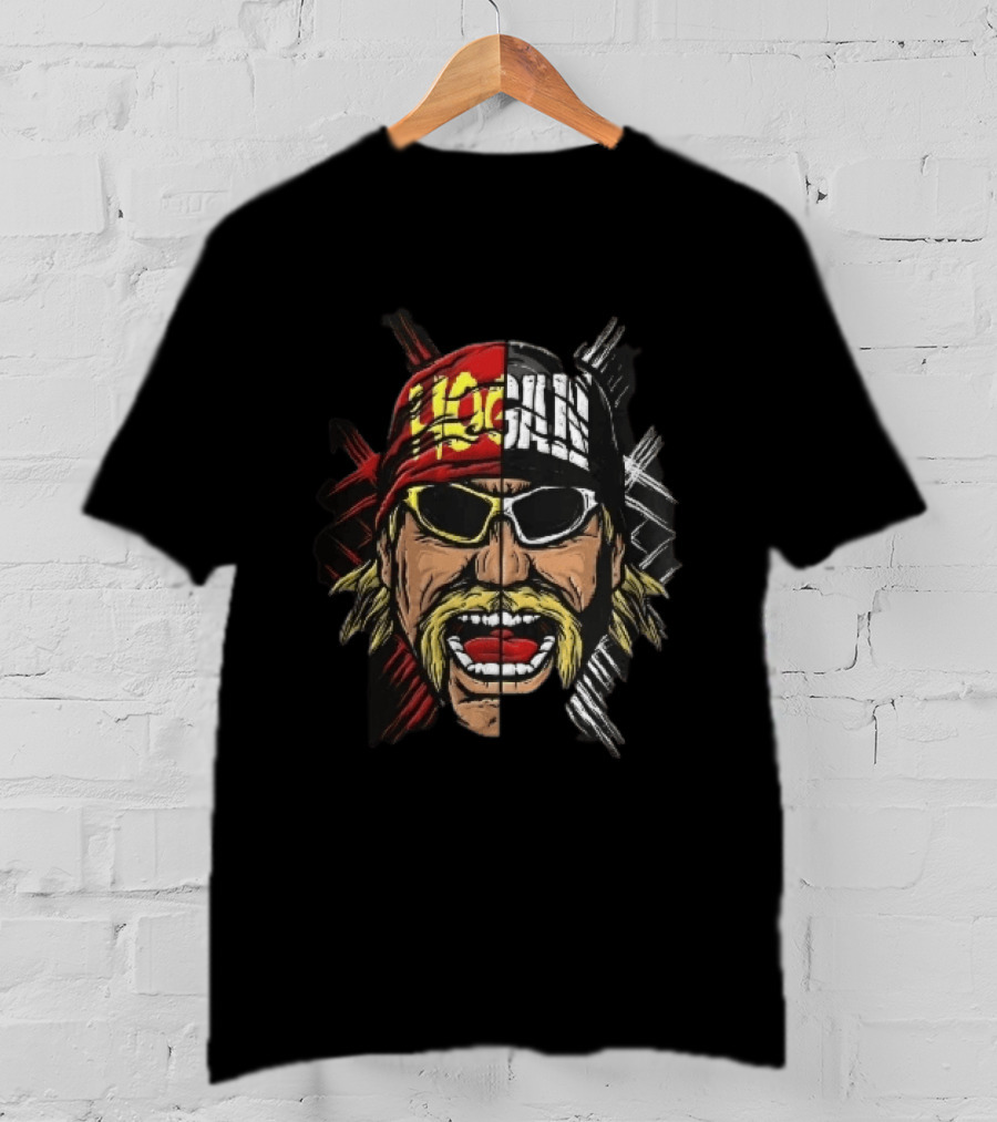 Hogan Red Black Split Face Sunglasses Mustache Caricature T-Shirt