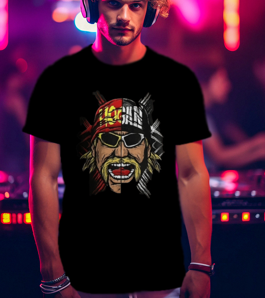 Hogan Red Black Split Face Sunglasses Mustache Caricature T-Shirt