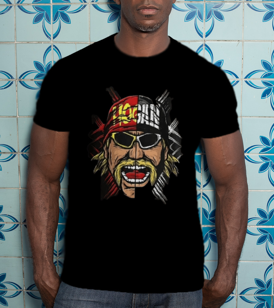 Hogan Red Black Split Face Sunglasses Mustache Caricature T-Shirt