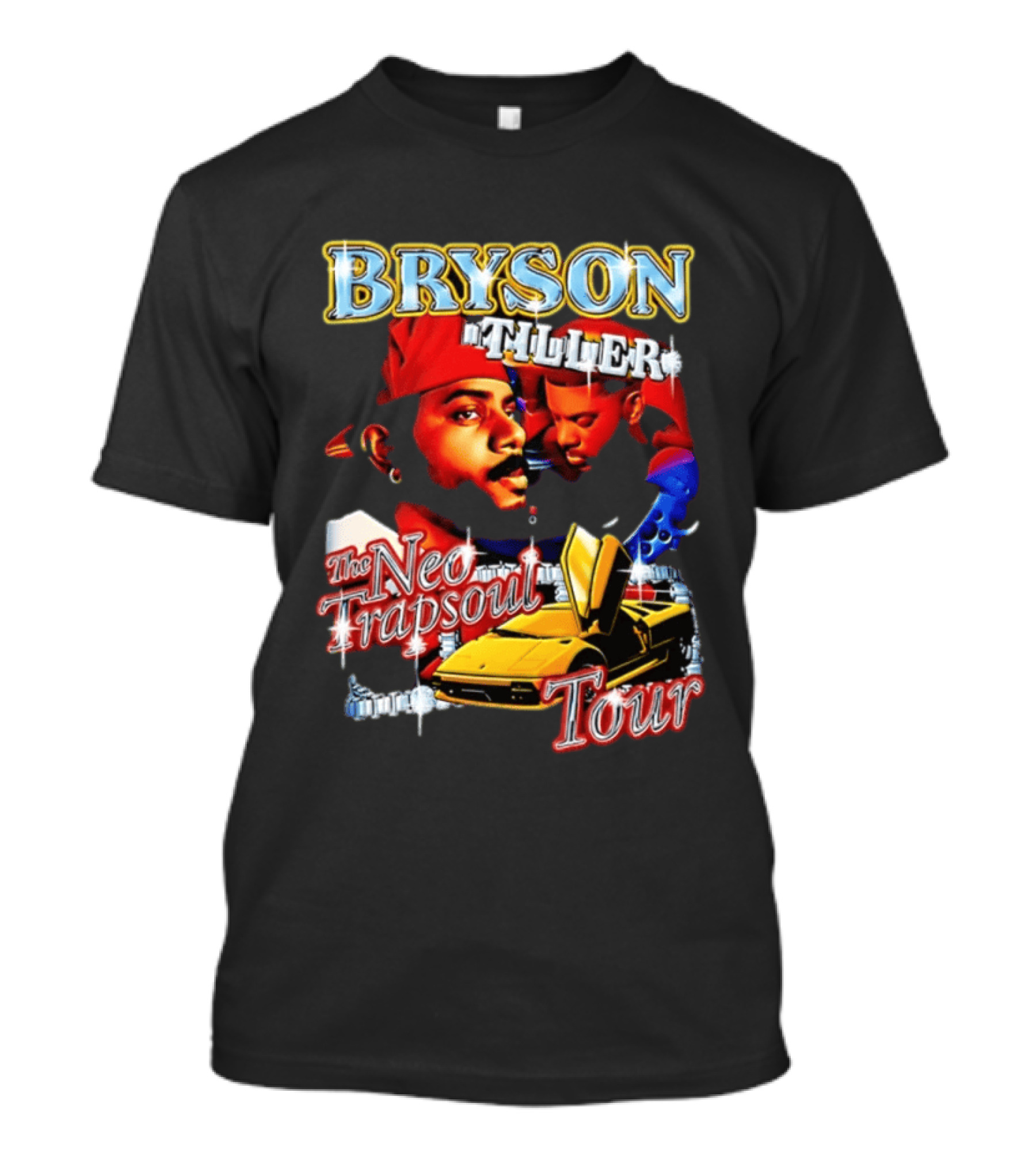 Bryson Tiller The Neo Trapsoul Tour 3D Graffiti Style Art With Yellow Car T-Shirt
