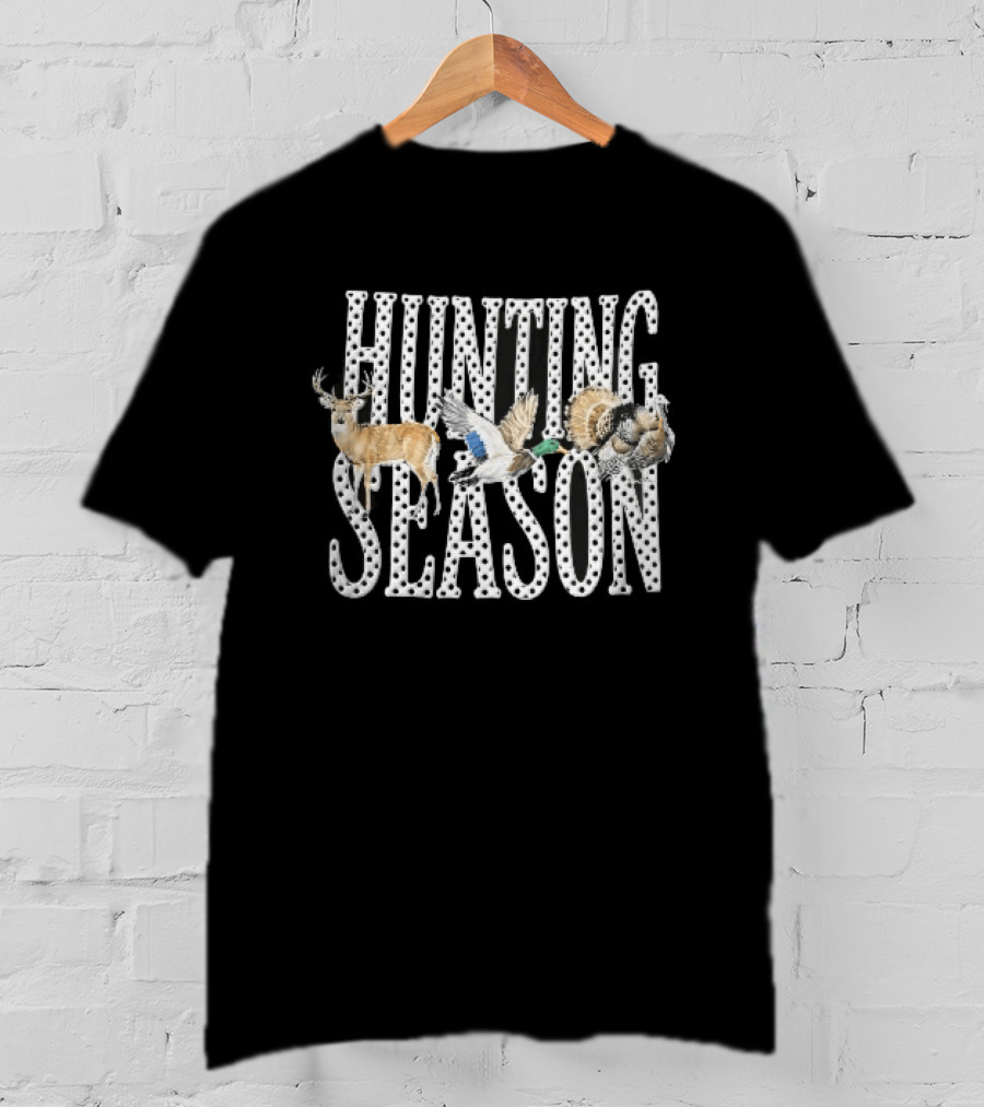 Hunting Season Polka Dot Font Deer Mallard Duck Turkey T-Shirt