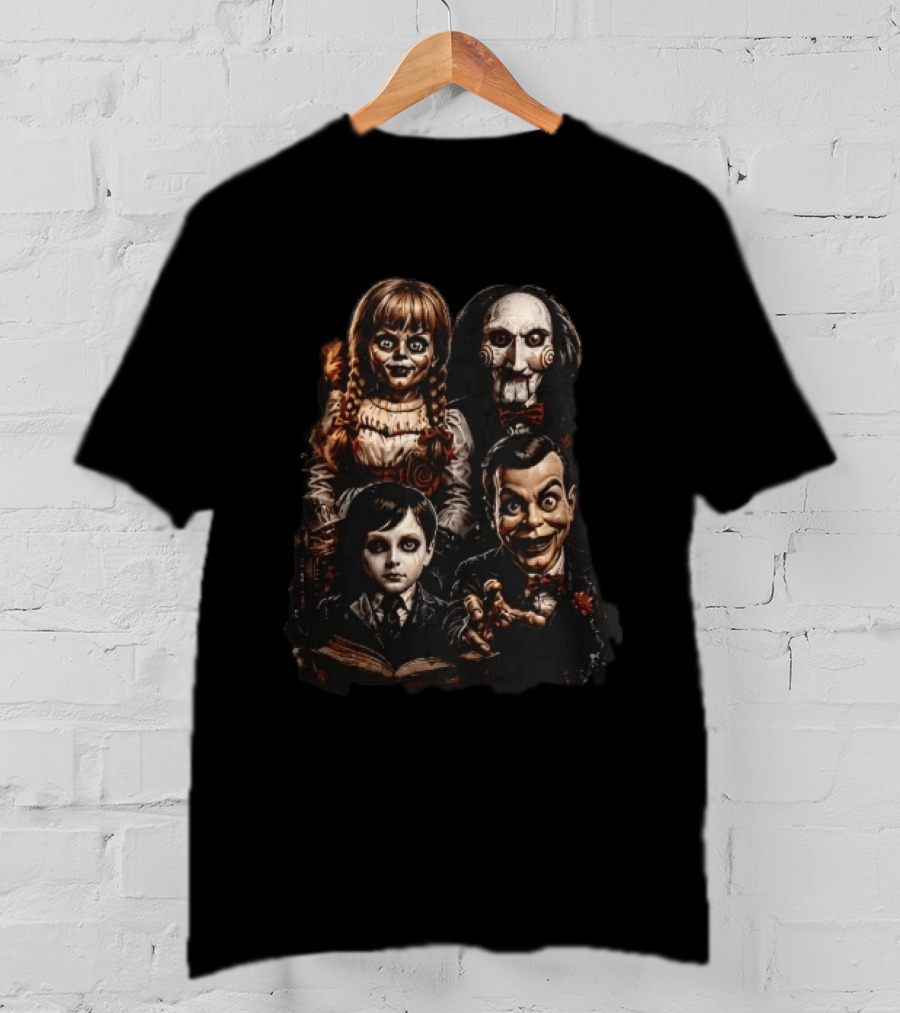 Creepy Horror Ventriloquist Dummies Annabelle Jigsaw Characters T-Shirt