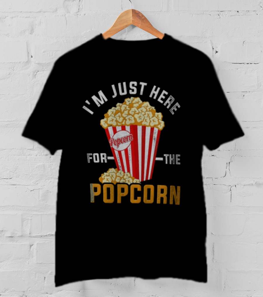 I'm Just Here For The Popcorn Red And White Striped Box T-Shirt