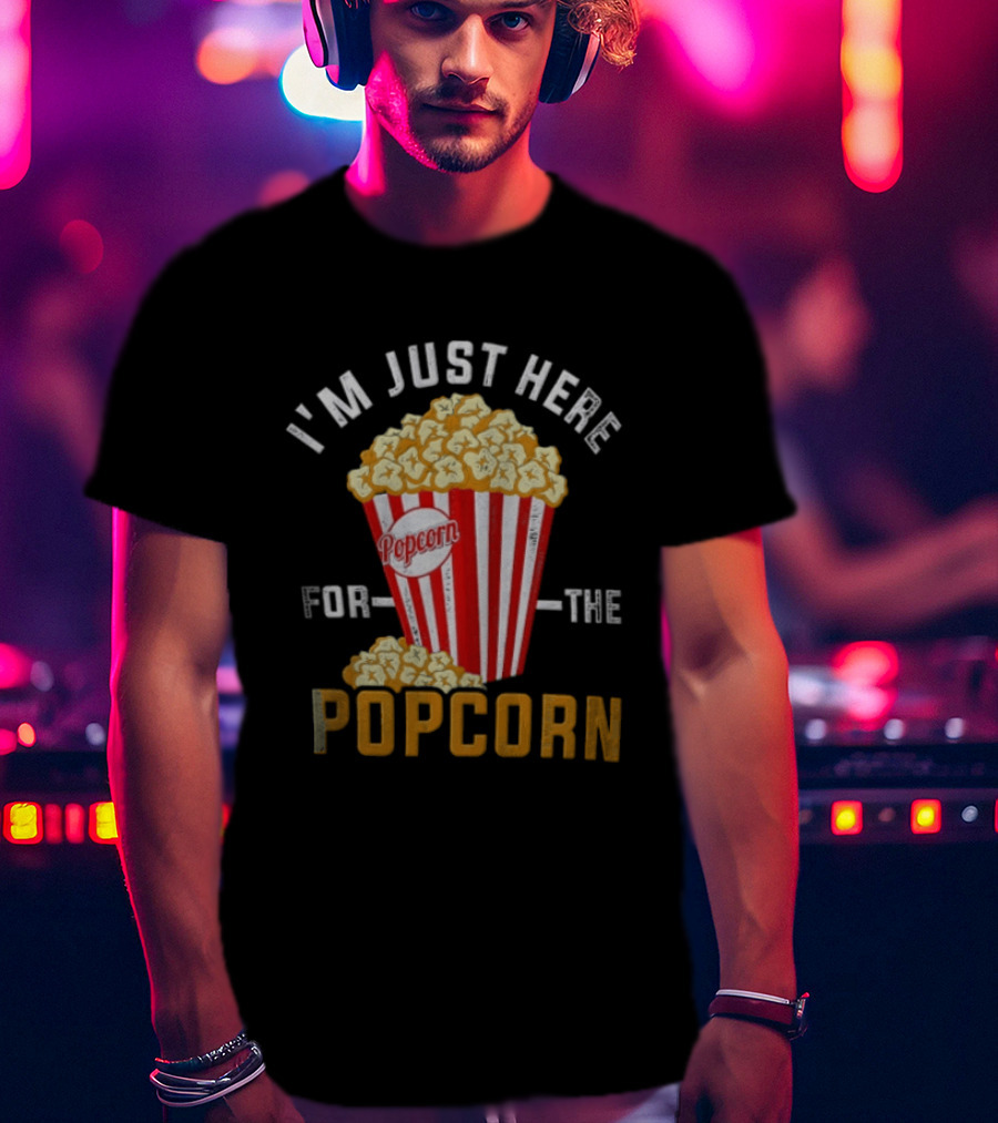 I'm Just Here For The Popcorn Red And White Striped Box T-Shirt