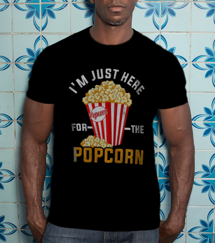 I'm Just Here For The Popcorn Red And White Striped Box T-Shirt