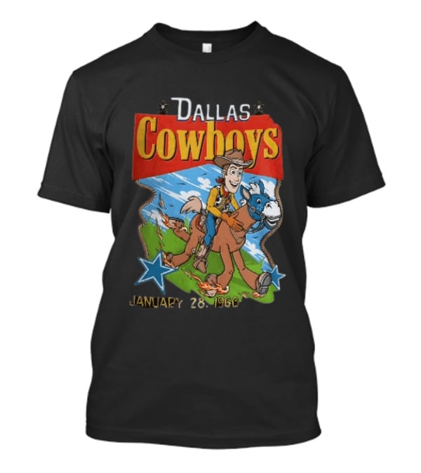 Dallas Cowboys Woody Riding Toy Horse Flames Stars January 28 1960 T-Shirt