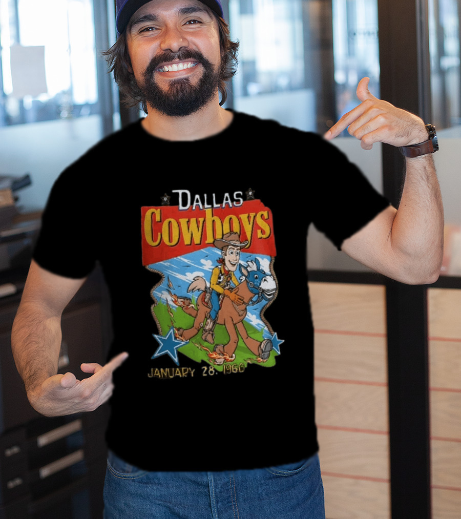 Dallas Cowboys Woody Riding Toy Horse Flames Stars January 28 1960 T-Shirt