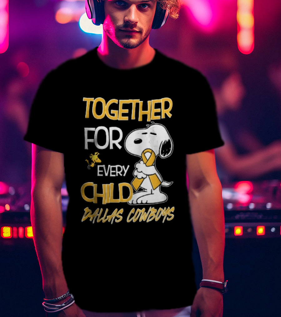 Dallas Cowboys Snoopy Woodstock Gold Ribbon Together For Every Child T-Shirt